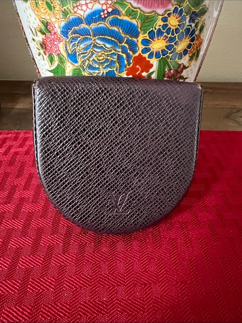 Louis Vuitton Dark Brown Textured Half-Moon Coin Pouch